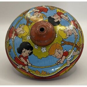 Vintage Ohio Art Tin Lithograph with Children Playing Toy Top A1-28